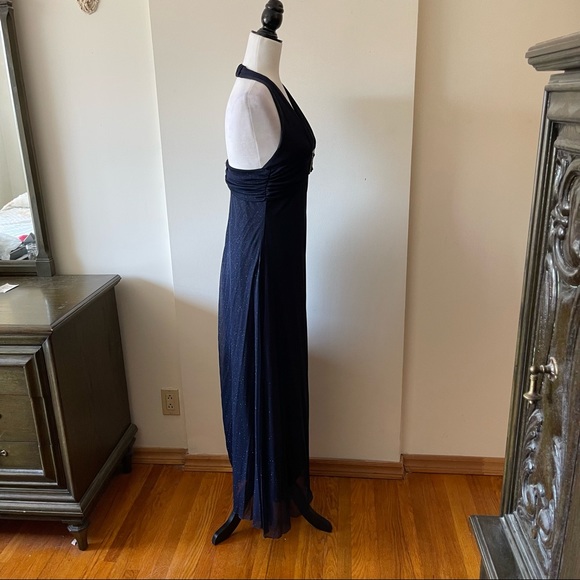 Vintage Y2K glitter blue stretchy halter top gown prom dress buckle - Picture 7 of 11